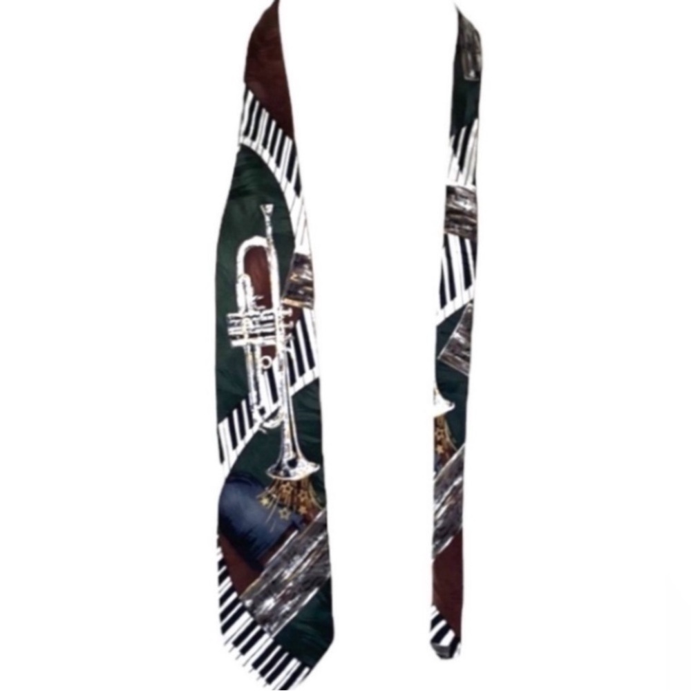Silk Chez Roffe Upbeat Necktie Trumpet Piano Brown Tie Music Band Director Gift